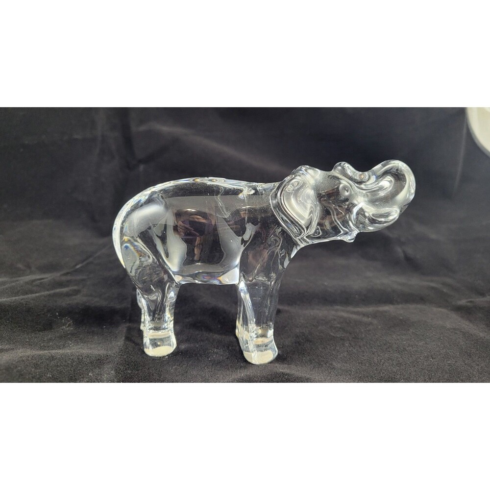 Vtg Baccarat Crystal Elephant Figurine With Trunk Up 5in Small Chip